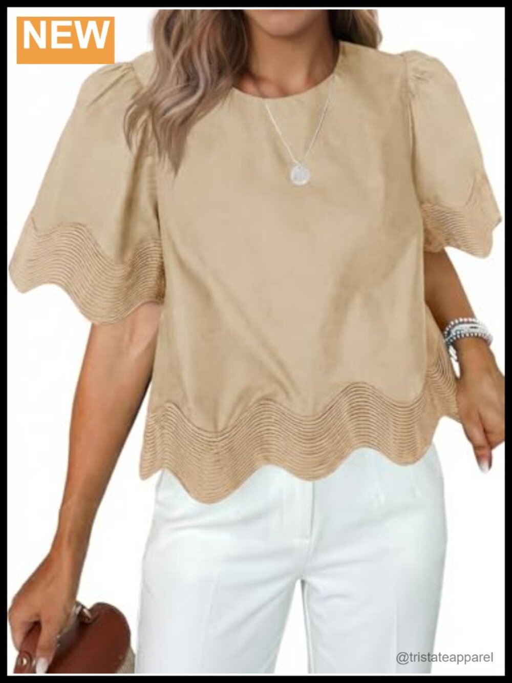 Womens Crop Top Ruffle Scalloped Flowy Blouse Summer Loose Fit Short Sleeve